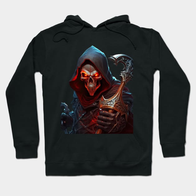Sinister skull with red eyes with a scythe Hoodie by newcoloursintheblock